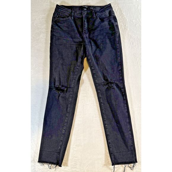 Judy Blue Denim - Judy Blue Jeans SZ 28 Black Slim Fit Mid Rise Stretch Distressed Raw Hem JB88137